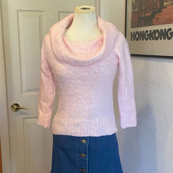 pink fuzzy sweater